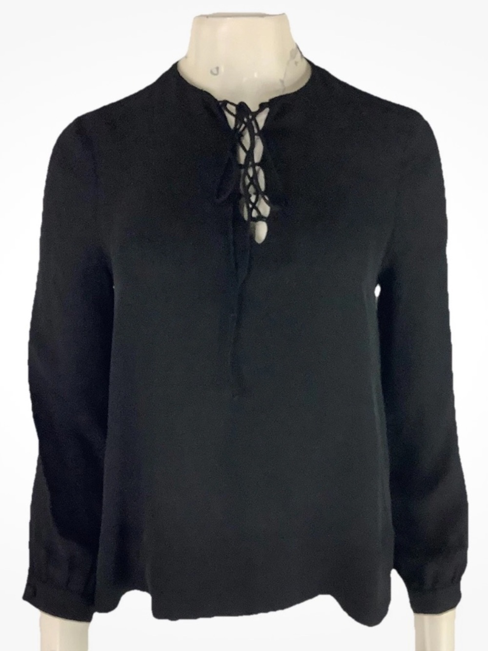 Rebecca Minkoff Sz S 100% Silk Tie Front Business Casual Office Blouse Black